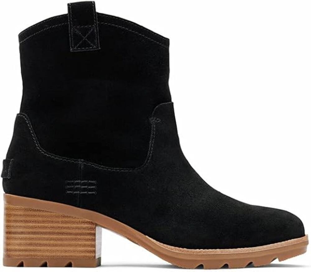 Sorel Cate Pull On Waterproof Suede Rain Ankle Boots Booties Block Heel Black 6